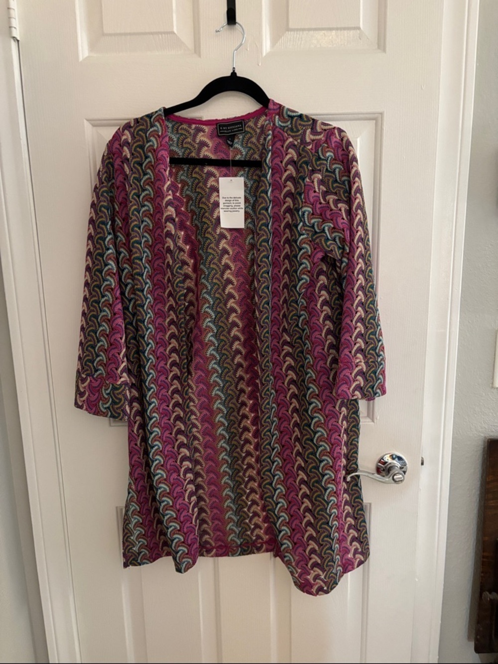 G by Giuliana Multicolor Wave-Print Sheer Top - Pink, Teal, Yellow